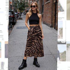 WMNS M Mango MNG Animal Print Midi Slip Skirt BNWT elastic-waist brown zebra max